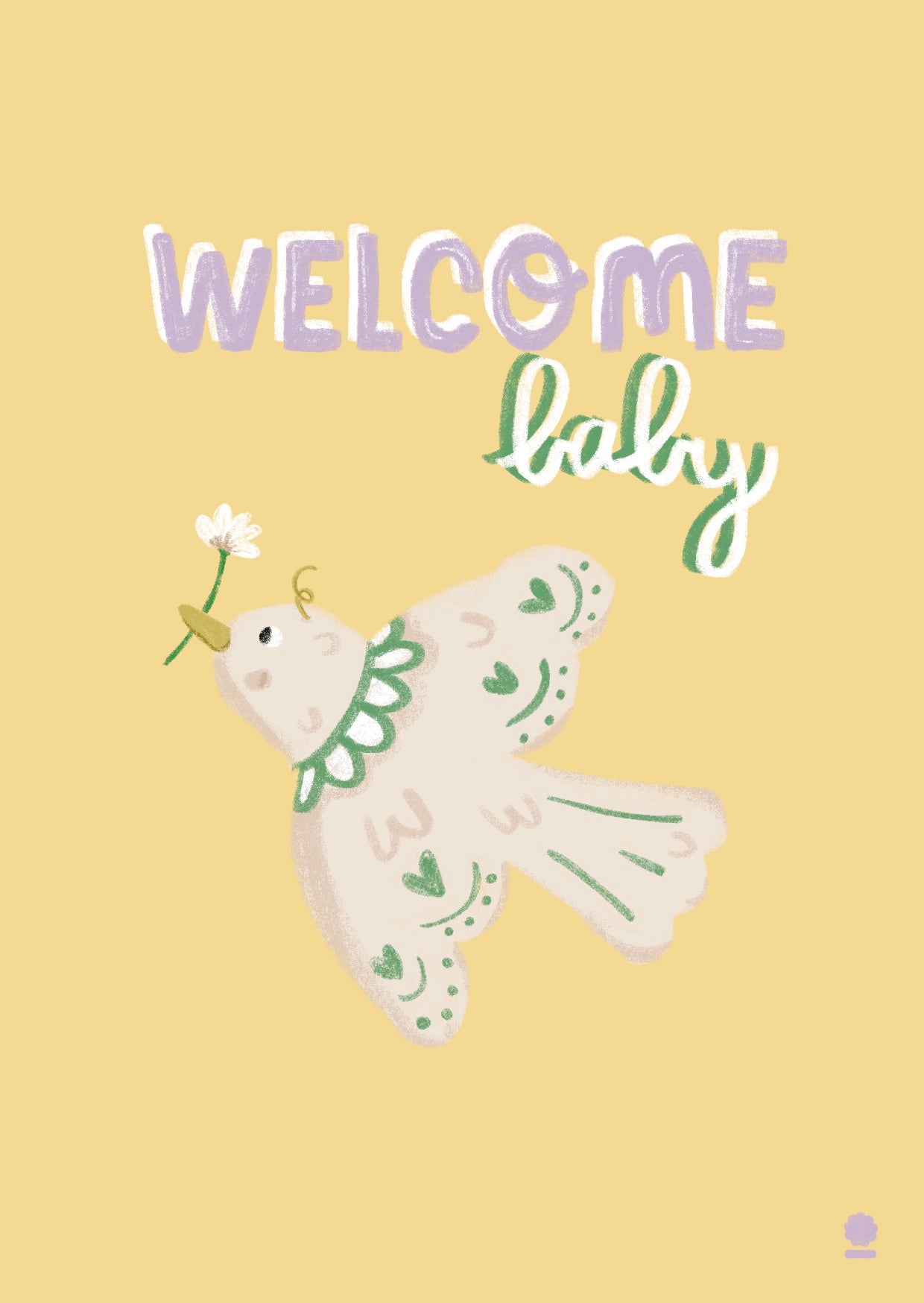 Illustrated Birth Card - Welcome baby vichy bird