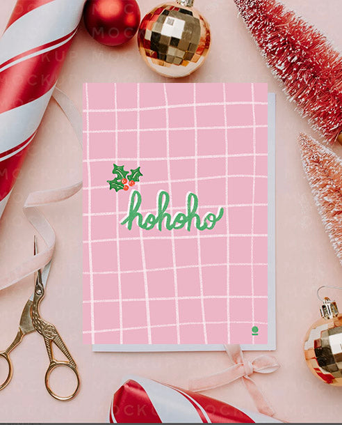 Noël - carte hohoho rose