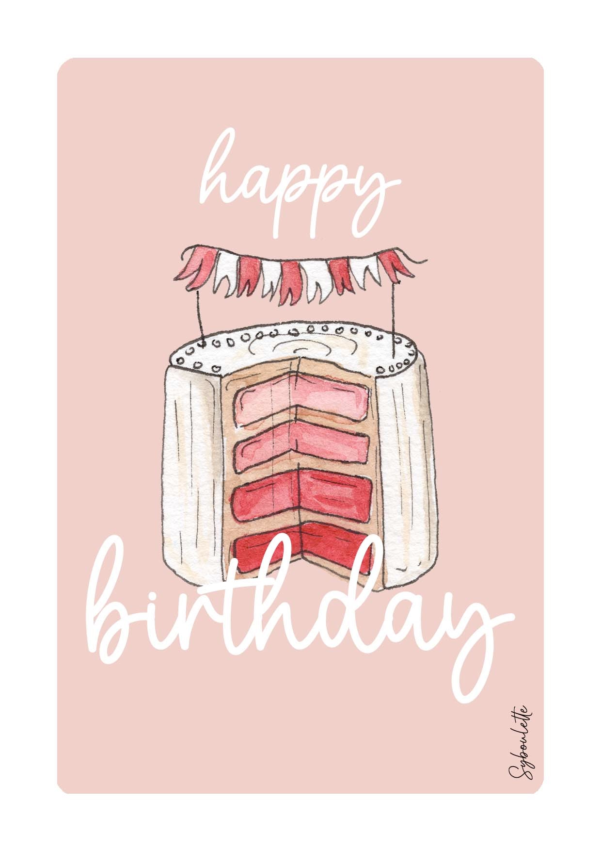 Carte happy birthday rose- illustration gateau