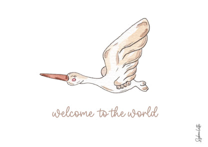 Carte Welcome cigogne - illustration naissance