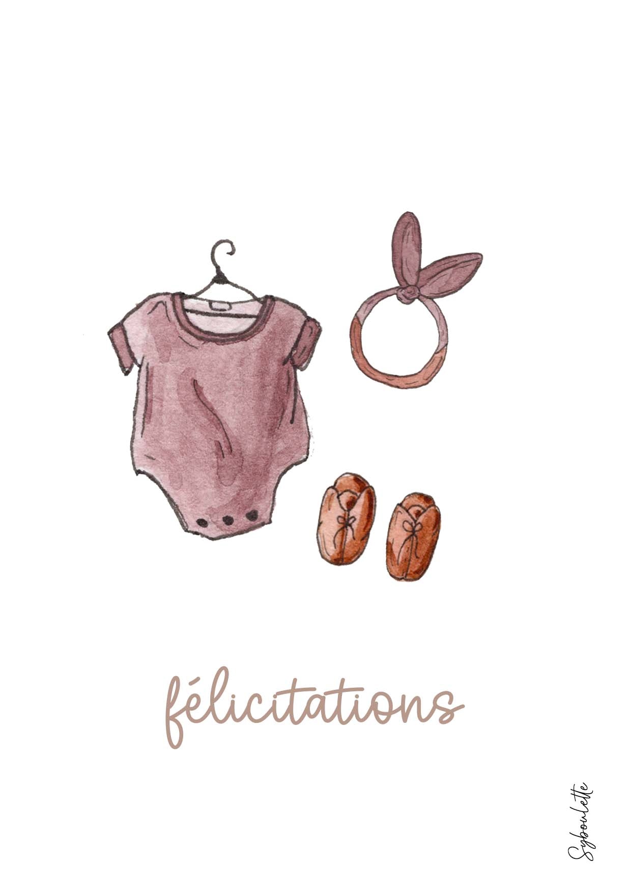 Carte félicitations fille- illustration bébé naissance – Syboulette  Illustration
