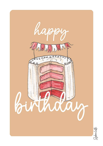 Carte happy birthday caramel- illustration gateau