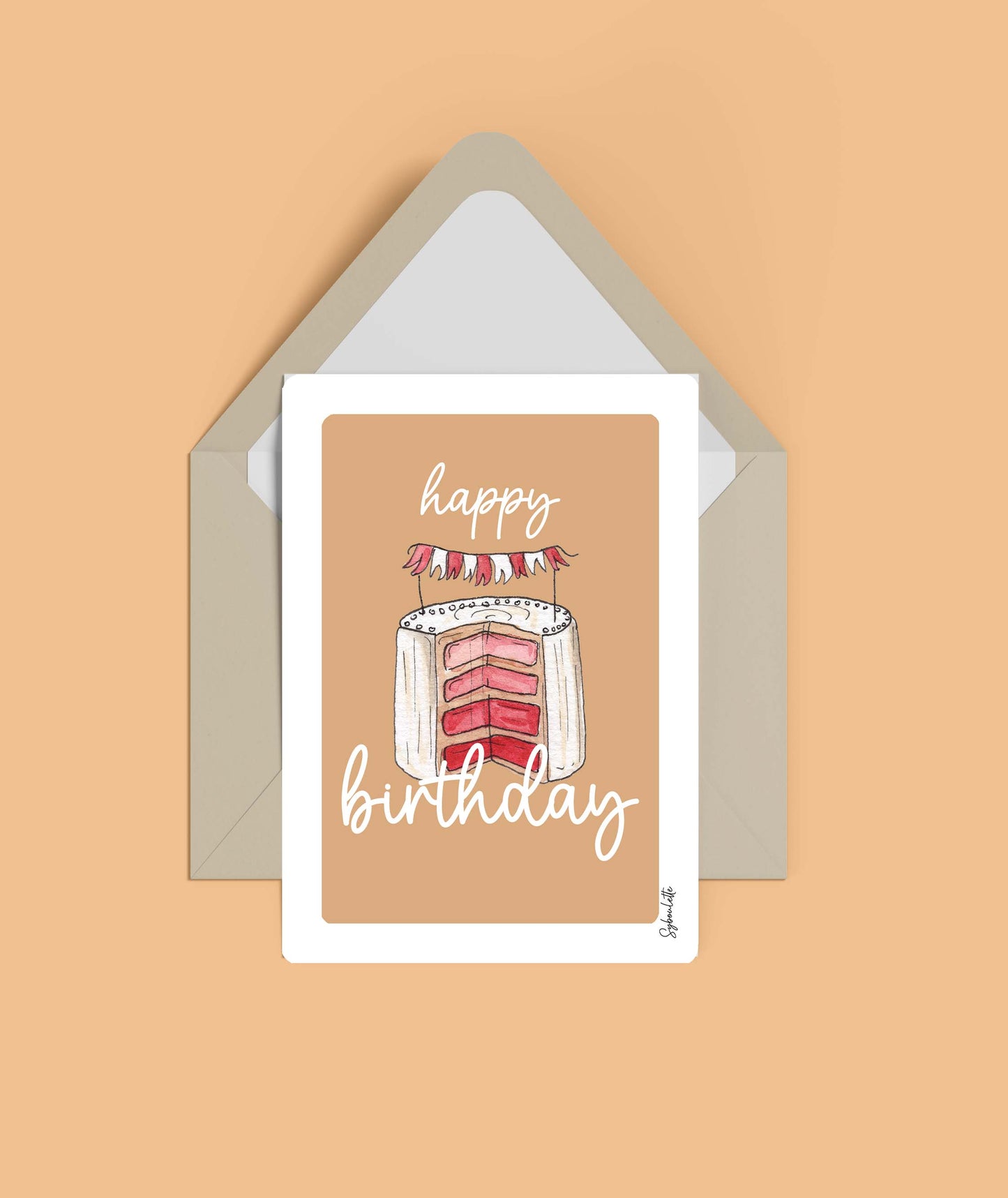 Carte happy birthday caramel- illustration gateau
