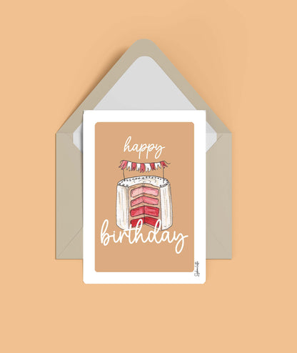 Carte happy birthday caramel- illustration gateau