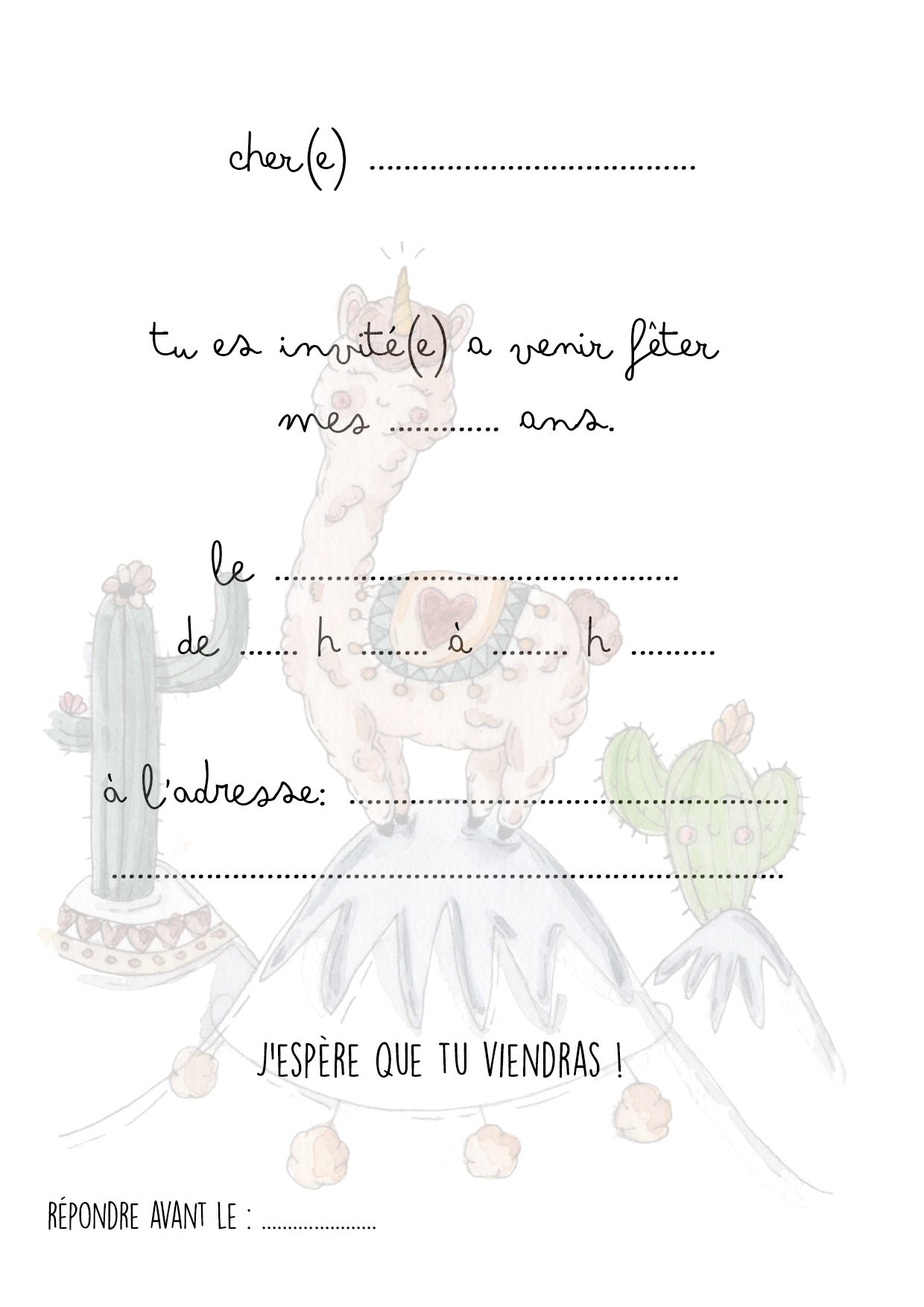 Kit invitation anniversaire LAMA enfant - cartes à remplir – Syboulette  Illustration